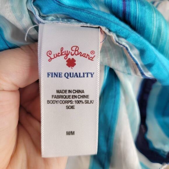 Lucky Brand 100% Silk Sleeveless Blue Striped Blouse‎ Top Size Medium - Picture 8 of 9